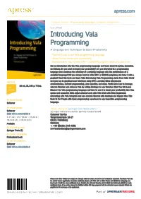 Introducing Vala Programming a Language and Techniques to Boost Productivity