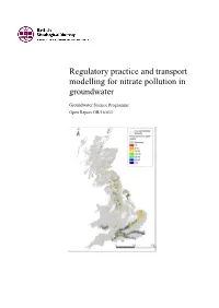 Regulatory Practice and Transport Modelling for Nitrate Pollution in Groundwater