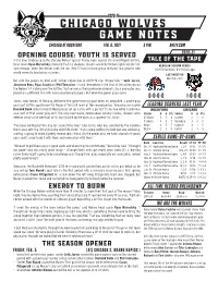 Chicaggo Wolves Game Notes