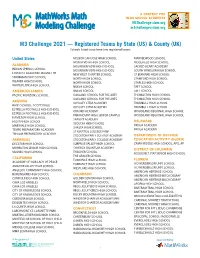 M3 Challenge 2021 — Registered Teams by State (US) & County (UK) Schools Listed Twice Have Two Registered Teams