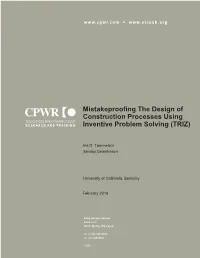 Mistakeproofing the Design of Construction Processes Using Inventive Problem Solving (TRIZ)