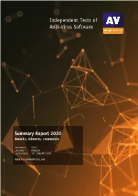 Summary Report 2020 Awards, Winners, Comments