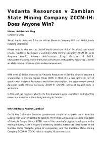 Vedanta Resources V Zambian State Mining Company ZCCM-IH: Does Anyone Win?