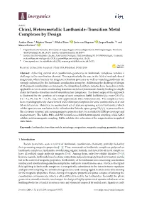 Chiral, Heterometallic Lanthanide–Transition Metal Complexes by Design