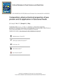 Composition, Physicochemical Properties of Pea Protein and Its Application in Functional Foods