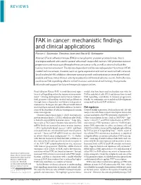 FAK in Cancer: Mechanistic Findings and Clinical Applications