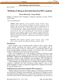 Methods of Allergen Detection Based on DNA Analysis