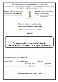 Chapitre I: Le Problème De Planification D'une Ligue