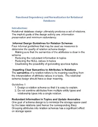 Functional Dependency and Normalization for Relational Databases