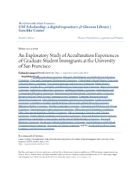 An Exploratory Study of Acculturation Experiences of Graduate Student Immigrants at the University of San Francisco