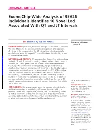 Exomechip-Wide Analysis of 95 626 Individuals Identifies 10 Novel Loci Associated with QT and JT Intervals