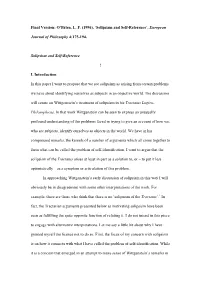 Final Version: O'brien, LF (1996), 'Solipsism and Self-Reference'