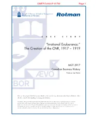 “Irrational Exuberance:” the Creation of the CNR, 1917 – 1919