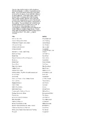 You Are Expected to Read One of the Books on This List and Produce a Written Composition on the Book