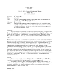 ***DRAFT*** COMM 509: Classical Rhetorical Theory