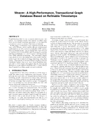 Weaver: a High-Performance, Transactional Graph Database Based on Reﬁnable Timestamps