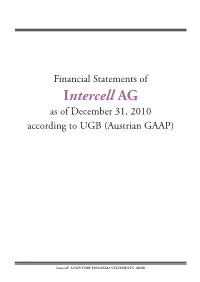 Financial Statements of Intercell AG As of December 31, 2010 According to UGB (Austrian GAAP)