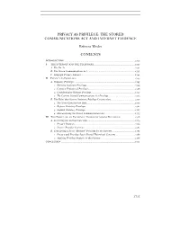 Privacy As Privilege: the Stored Communications Act and Internet Evidence Contents
