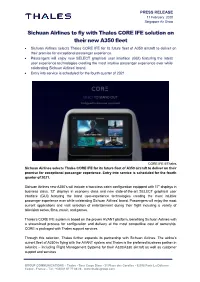 Sichuan Airlines to Fly with Thales CORE IFE Solution on Their New