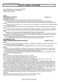 Code of Criminal Procedure Code of Criminal Procedure