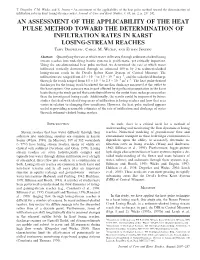 An Assessment of the Applicability of the Heat Pulse Method Toward the Determination of Infiltration Rates in Karst Losing-Stream Reaches
