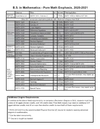 B.S. in Mathematics - Pure Math Emphasis, 2020-2021