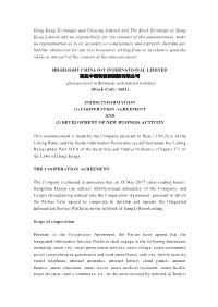 Hong Kong Exchanges and Clearing Limited and the Stock Exchange Of