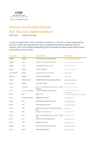 Partner Universities Europe B.A. Business Administration 26.05.2020 (Subject to Change)