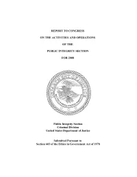 The Public Integrity Section During 2008