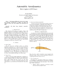 Automobile Aerodynamics How It Applies to LFEV Project