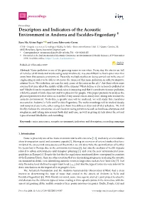 Descriptors and Indicators of the Acoustic Environment in Andorra and Escaldes-Engordany †