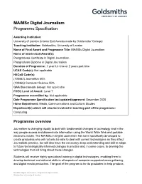 MA/Msc Digital Journalism Programme Specification
