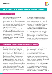 Mitla Position Paper – Right to Disconnect