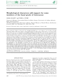 Morphological Characters Add Support for Some Members of the Basal Grade of Asteraceae