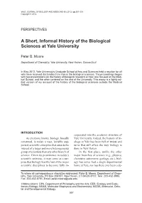 A Short, Informal History of the Biological Sciences at Yale University