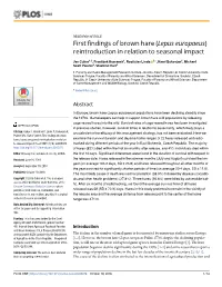 Lepus Europaeus) Reintroduction in Relation to Seasonal Impact