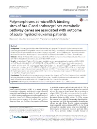 Polymorphisms at Microrna Binding Sites of Ara-C and Anthracyclines