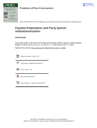 Populist Polarization and Party System Institutionalization