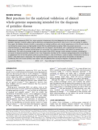 Best Practices for the Analytical Validation of Clinical Whole-Genome Sequencing Intended for the Diagnosis of Germline Disease ✉ Christian R