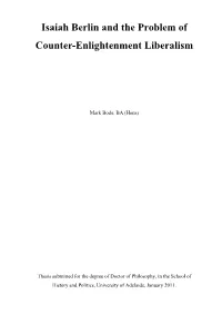 Isaiah Berlin and the Problem of Counter-Enlightenment Liberalism