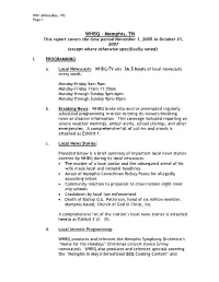 Memphis, TN This Report Covers the Time Period November 1, 2005 to October 31, 2007 (Except Where Otherwise Specifically Noted)