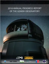 2018 ANNUAL PROGRESS REPORT of the GEMINI OBSERVATORY Table of Contents