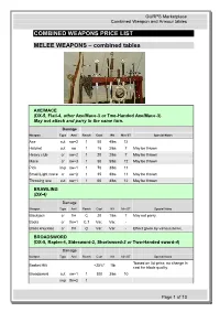 Combined Weapons Price List Melee Weapons