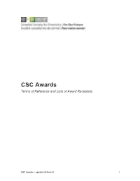 CSC Awards Terms of Reference and Lists of Award Recipients