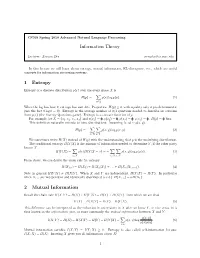Information Theory 1 Entropy 2 Mutual Information