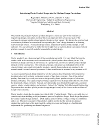 Introducing Plastic Product Design Into the Machine Design Curriculum