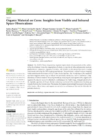 Organic Material on Ceres: Insights from Visible and Infrared Space Observations