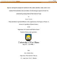Species and Spatio-Temporal Variation in the Yield, Nutritive Value and in Vitro