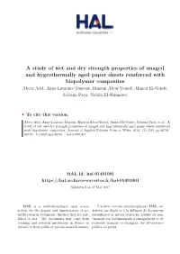 A Study of Wet and Dry Strength Properties of Unaged and Hygrothermally Aged Paper Sheets Reinforced with Biopolymer Composites