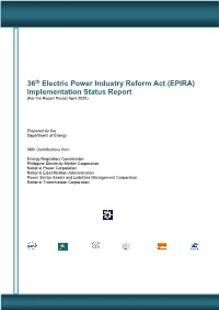 EPIRA) Implementation Status Report (For the Report Period April 2020)
